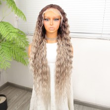 TeknoKapsül Kumral Beyaz Platin Ombre Röfleli Fiber Sentetik Tül Peruk
