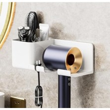 Hakay Duvara Monte Saç Kurutma Makinesi Tutucu - Pratik Banyo Organizeri (Beyaz)