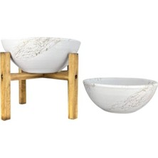 Hakay Beyaz Gold Mermer Efektli 20 cm Çapında Ayaksız ve 4 Ayaklı Ikili Bitki Saksı