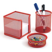 Hakay Kırmızı Metal Perfore 3’lü Set - Kalemlik, Ataşlık ve Notluk