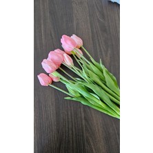 Omelas Yapay Çiçek Islak Lale Demet Islak Dokulu Kaliteli Soft Pembe 45 Cm. 7 Dallı. ( 4 Çiçek 3 Tomurcuk)
