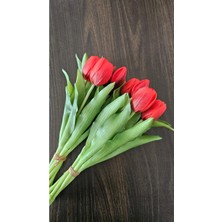 Omelas Yapay Çiçek Islak Lale Kırmızı 30 Cm. Islak Dokulu Kırmızı Lale 7 Dallı. ( 4 Çiçek 3 Tomurcuk)