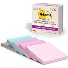 Hakay %100 Geri Dönüşümlü Kağıt Süper Yapışkan Notlar, 2x Yapıştırma Gücü, 3x3 Inç, 5 Ped, 70 Yaprak/ped, Wanderlust Pastel Koleksiyonu (654R-5SSNRP)