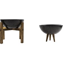 Hakay Ikili Set Siyah Granit 20 cm Çapında 3-4 Ayaklı Bitki Saksısı