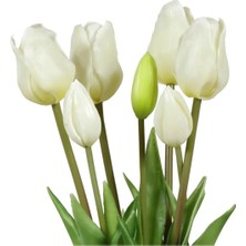 Omelas Yapay Çiçek Islak Lale Demet Islak Dokulu Kaliteli Beyaz 45 Cm. 7 Dallı. ( 4 Çiçek 3 Tomurcuk)