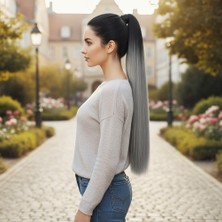 TeknoKapsül Lastik Tokalı At Kuyruğu Düz - Siyah / Gri Ombre