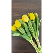 Omelas Yapay Çiçek Islak Lale Islak Dokulu Lale Demet 30 Cm. Sarı 7 Dallı. (4 Çiçek 3 Tomurcuk) Sarı Lale