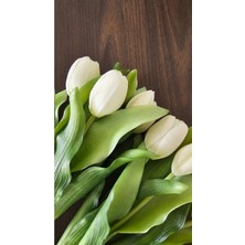 Omelas Yapay Çiçek Islak Lale Beyaz 30 Cm. Islak Dokulu Beyaz Lale. 7 Dallı. ( 4 Çiçek 3 Tomurcuk)