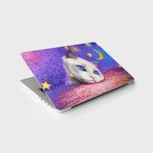 Hakay Beyaz Kedi Desenli Laptop Sticker, Bilgisayar Kaplama