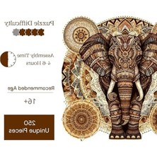 Hakay Ahşap Puzzle, Majestik Mandala Fil, 250 Parça, 29 x 28 cm Boyutunda