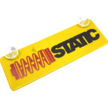 TeknoKapsül Static Kırmızı Siyah Yazılı Sarı Dekor Plaka Vantuzlu Cam Süsü 22X7.5CM
