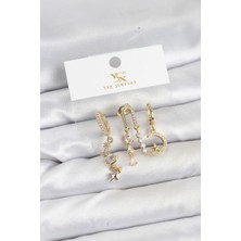 Berselya Underwear & Accessories Pirinç Gold Renk Zirkon Taşlı Uzay Model Ysx Trio Küpe Seti