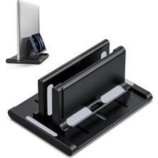 Hakay Dikey Laptop Standı, Çok Amaçlı Telefon Tutuculu, Siyah