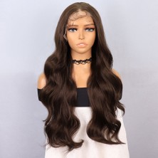 TeknoKapsül Koyu Kumral Fiber Sentetik Front Lace Tül Peruk