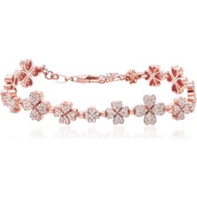 Emiliano Jewellery Zirkon Taşlı Rose Altın Kaplamalı Çiçek Desenli Gümüş Bileklik