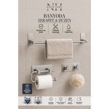 Nakra Home 3'lü Set ( Paslanmaz Çelik Yapışkanlı Havlu Askısı , Tuvalet Kağıtlığı ve 2'li Askılık ) Yapışkanlı Havluluk