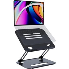 Hakay Basic 2 Tüm Modellerle Uyumlu Metal Kolay Ayarlanır Katlanabilir Siyah Laptop Standı Yükseltici Laptop Sehpası