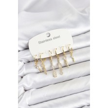 Berselya Underwear & Accessories 316L Çelik Gold Renk Zirkon Taşlı Kadın Küpe Seti