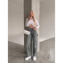 Shevega Kadın Füme Yan Kemer Tokalı Yüksek Bel Baggy Jeans Salaş Kot Pantolon