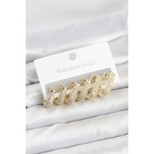 Berselya Underwear & Accessories 316L Çelik Gold Renk Zirkon Taşlı Damla Halka Küpe Seti