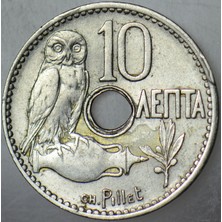 Banknoting Yunanistan 10 Lepta 1912 Baykuş Temalı. Çilaltı(-)