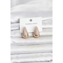 Berselya Underwear & Accessories 316L Çelik Gold Renk Zirkon Taşlı Damla Model Kadın Küpe