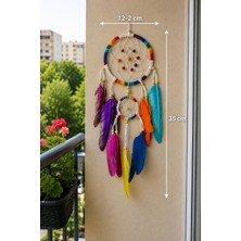 Renkli Bohem Duvar Süsü El Yapımı Dekoratif Tüylü Dream Catcher 35 cm