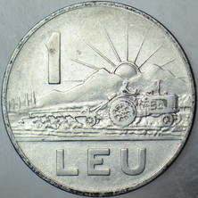 Banknoting Romanya 1 Leu 1963 Traktör ve Tarım Temalı.