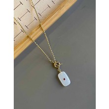 Royaleks Dorika Zincirli Taşlı Kolye- 60 cm - Beyaz