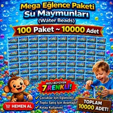 Prime Nest Store 100 Paket Su Maymunu (Water Beads) – Toplam 10.000 Adet | 7 Renk Eğlence Paketi