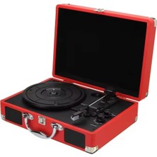 Eco Lounge Kırmızı Taşınabilir Çantalı Retro Bluetooth Hoparlörlü Pikap Radyo USB Mp3 Plak Çalar