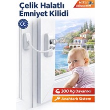 CATEKSSS Beyaz Çelik Halatlı Kablolu Pvc Pencere Emniyet Çocuk Güvenlik Kilidi Balkon Kapı Kilidi 1 Adet