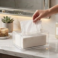 CATEKSSS Şeffaf Akrilik Peçetelik ve Kağıt Mendil Kutusu - Modern Dekoratif Kutulu Beyaz Plastik