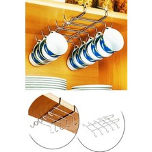 CATEKSSS Raf Altı 10 Kancalı Fincan Kupa Bardak Askısı, Kancalı Fincan Askılığı, Dolap Içi Metal 20 x 20 Meta