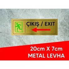 CATEKSSS Çıkış Exıt Sola Yazılı ve Logolu Gold Metal Levha 20 x 7 cm