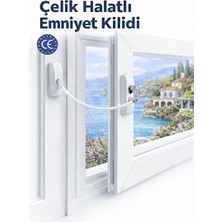 CATEKSSS Beyaz Çelik Halatlı Pencere Kilidi Emniyet Kilidi Çocuk Güvenlik Kilidi Cam Balkon Kapı Kilidi