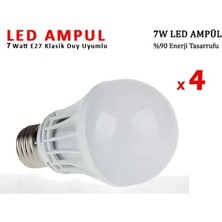 CATEKSSS Enerji Tasarruflu Klasik LED Uyumlu Beyaz LED Ampul 7W 4 Adet