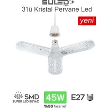 CATEKSSS Kristal Pervane 3 Kanat LED Ampül 45W 4500 Lümen Süper Güçlü E27 Lamba A Kalite Beyaz Işık