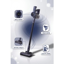 Homend Şarjlı Dikey Süpürge Katlanabilir Boru LED Aydınlatmalı Turbo Başlık Yıkanabilir Filtre Kablosuz Elde Kullanılabilen Halı Parke Temizliği Siyah 1271H
