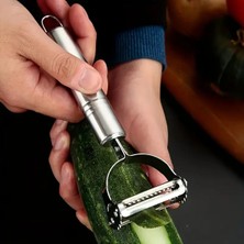 CATEKSSS Çok Amaçlı Jülyen Soyucu Meyve Sebze Soyacak Salatalık Kabak Havuç Elma Soyacağı Çift Foksiyonlu Gri