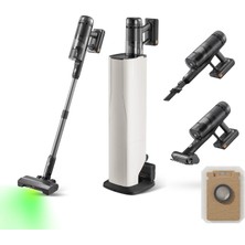 Roborock Kablosuz Dikey Süpürge Büyük Hazneli Boşaltma Istasyonu Yüksek Emiş Gücü Elde Kullanılabilen Hijyenik H13 Filtreli Ev Süpürgesi Beyaz H60 Hub Ultra