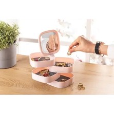 CATEKSSS 4 Katlı Aynalı Kare 360 Derece Dönebilen Takı Organizer Kutusu Pembe Plastik Pembe Tr