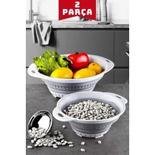 CATEKSSS 2'li Set Akordiyon Katlanır Süzgeç Seti - Katlanır Çeyiz Seti 2 Parça Plastik