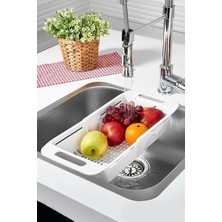 CATEKSSS Sürgülü Ayarlanabilir Pratik Lavabo Süzgeci Evye Süzgeci Beyaz Plastik