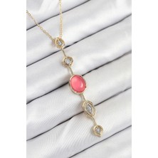 Berselya Underwear & Accessories Pirinç Zincir Pembe Gold Renk Zirkon Taşlı Y Kolye