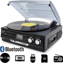 Eco Lounge Bluetoothlu Kumandalı Hoparlörlü Pikap Radyo Kaset USB Mp3 Çalar Siyah 2 Yıl Garantili