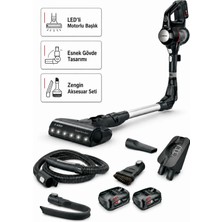 Bosch Unlimited 7 Plus Şarjlı Dikey Süpürge Çıkarılabilir Batarya Bldc Motor LED Motorlu Zemin Başlığı Elde Kullanılabilen Kablosuz Halı Parke ve Koltuk Temizliği Siyah BBS712XTR