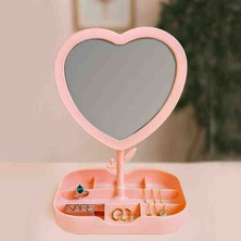 Tuhfe Collection LED Işıklı Pembe Kalpli Organizer Makyaj Aynası