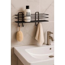 CATEKSSS Güçlü Yapışkanlı 4 Kancalı Banyo Düzenliyici Raf Siyah