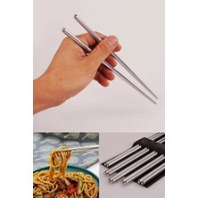 CATEKSSS Metal Chopstick Paslanmaz Çelik Çin Çubuğu 5'li Set Yemek Çubukları Paslanmaz Çelik Gümüş